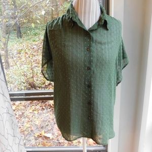 Sheer green button down top, small